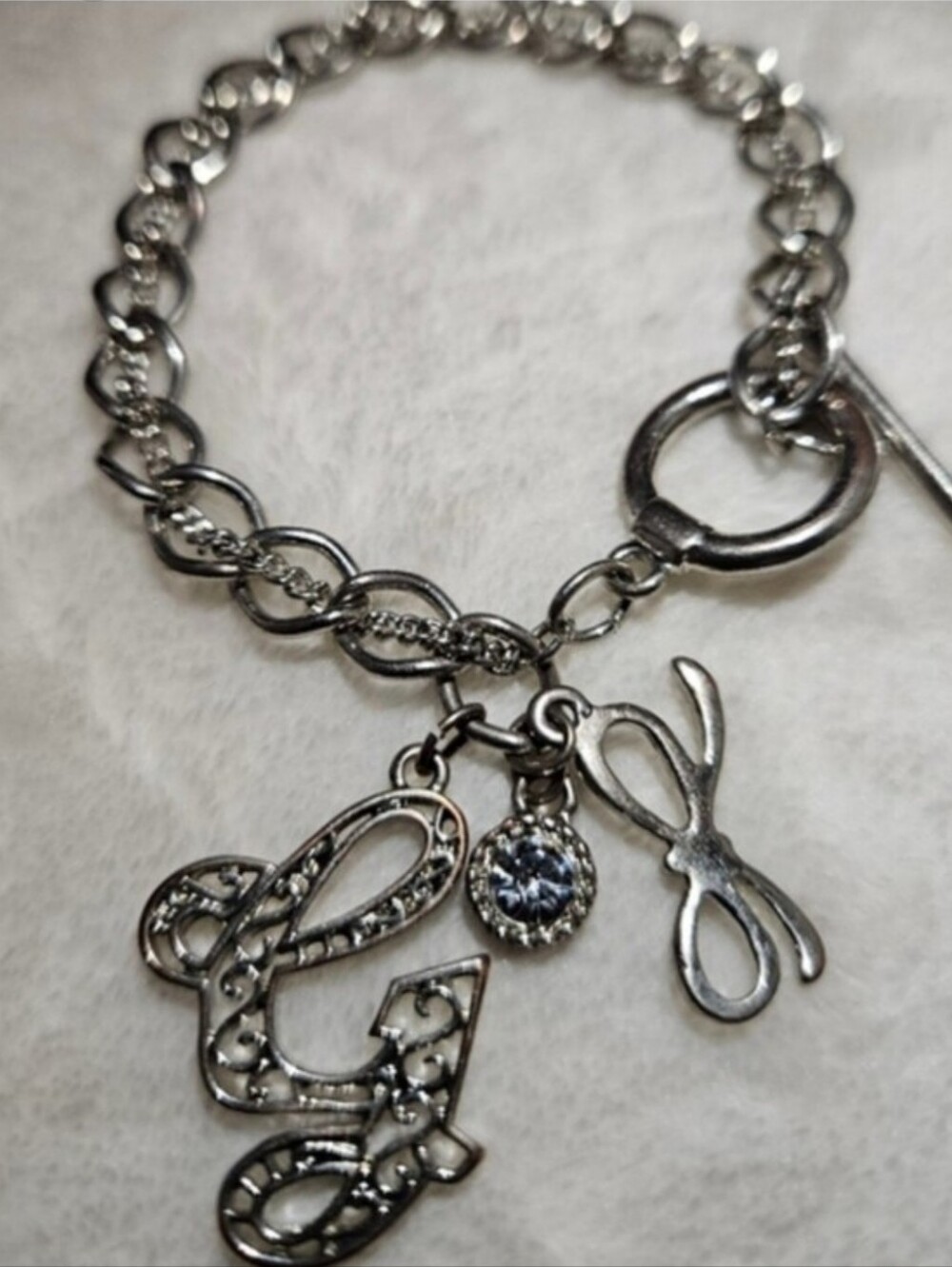 G By Guess 80's Silver Tone Chain Bracelet With 3 Charms